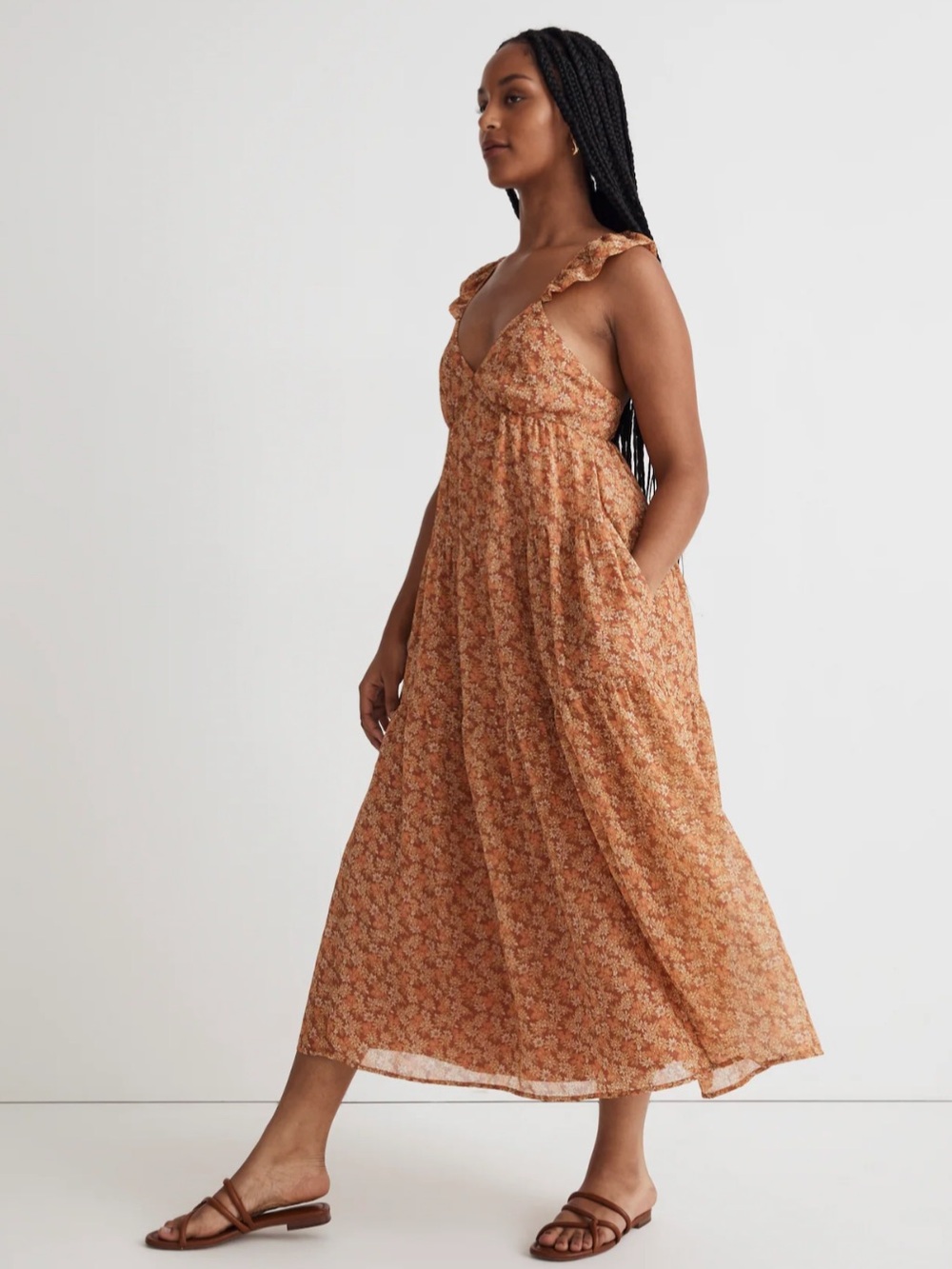 Madewell Georgette Ruffle-Sleeve Tiered Midi Dress in Daisy Meadow - Picture 3 of 7
